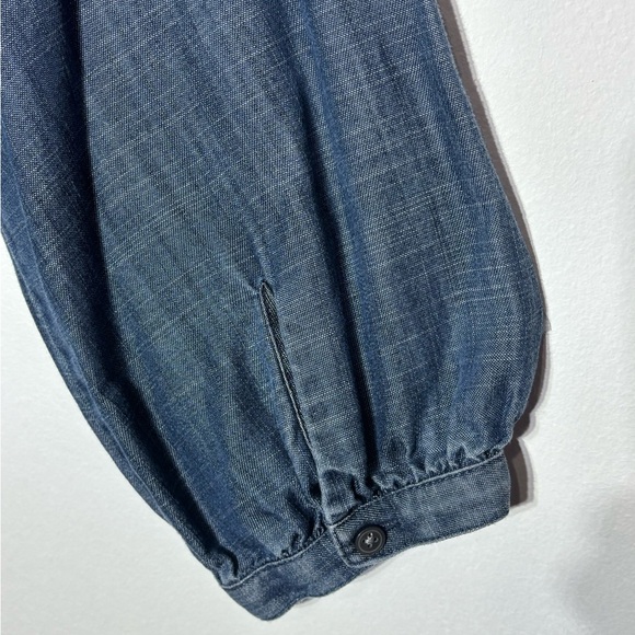 LOFT Medium/Dark Wash Denim FLOWY BLOUSE Smocked Neck-Romantic-sz. Medium - Picture 6 of 9